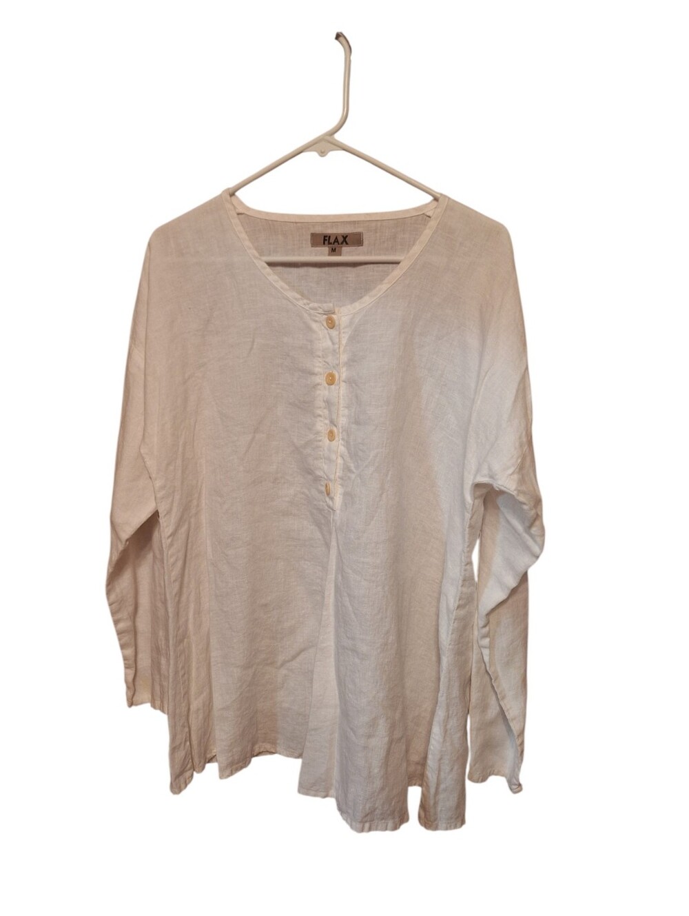 Flax 100% Linen White Blouse Ladies Medium Beachy Bohemian Coastal Lagenlook